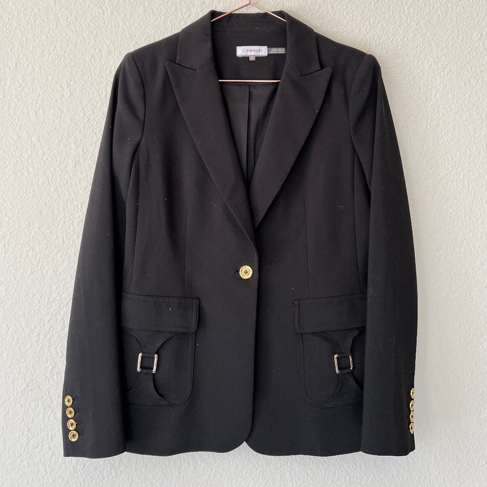 Calvin Klein Black Blazer with Gold Hardware & Buckle Detail